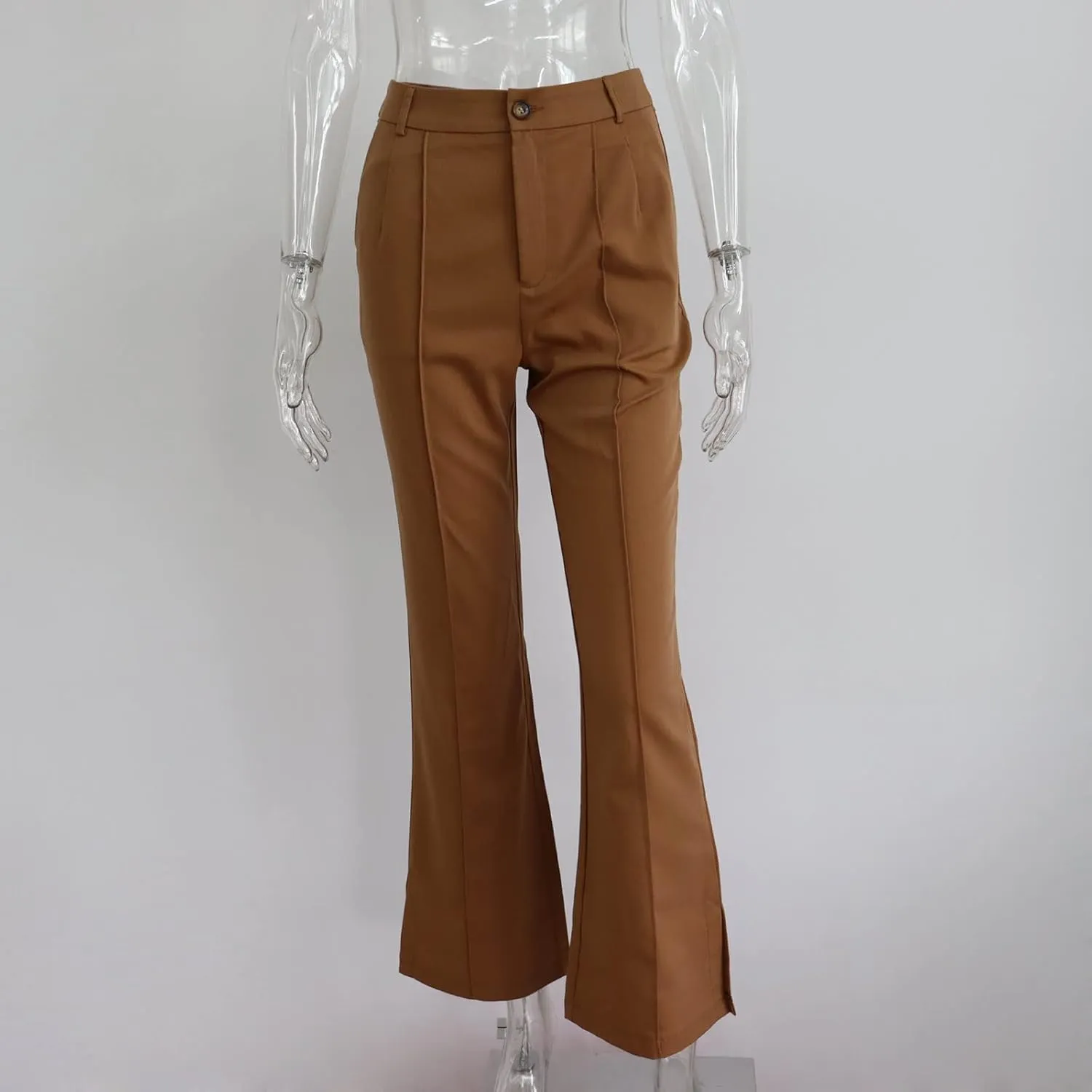Office Flare Pants for Women Classic Formal Solid Ribbed Wide Leg High Waist Trousers Fashion Curvy Work Dressy Bootcut Pants