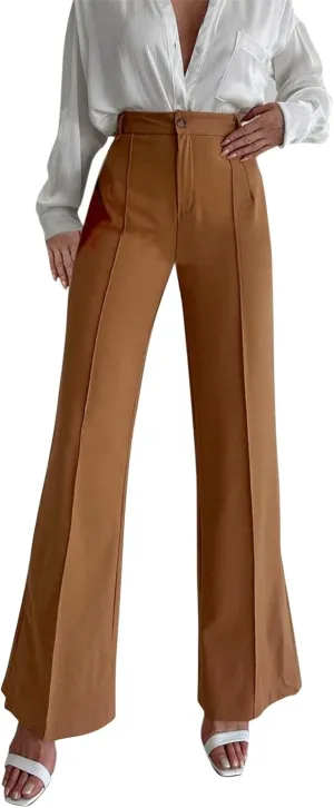 Office Flare Pants for Women Classic Formal Solid Ribbed Wide Leg High Waist Trousers Fashion Curvy Work Dressy Bootcut Pants