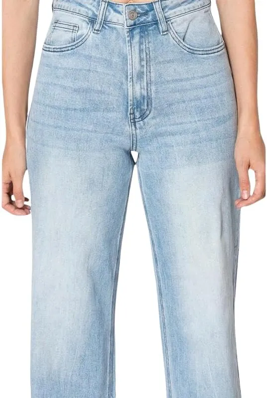 ONESO High Waisted Stretchy Women Wide Leg Jeans Buckle Baggy Pants Underwear Lady Trouser