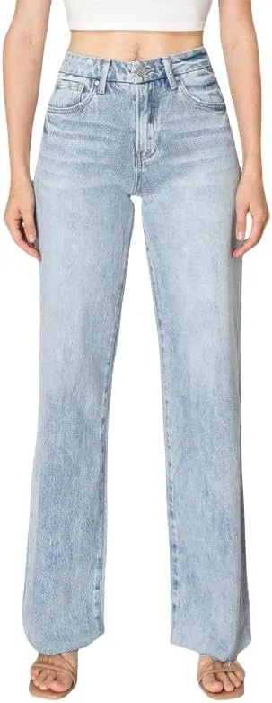 ONESO High Waisted Stretchy Women Wide Leg Jeans Buckle Baggy Pants Underwear Lady Trouser