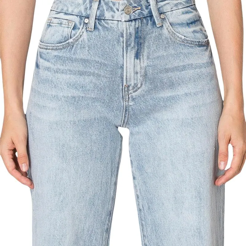 ONESO High Waisted Stretchy Women Wide Leg Jeans Buckle Baggy Pants Underwear Lady Trouser