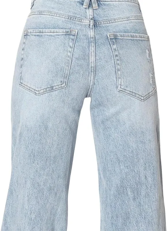 ONESO High Waisted Stretchy Women Wide Leg Jeans Buckle Baggy Pants Underwear Lady Trouser