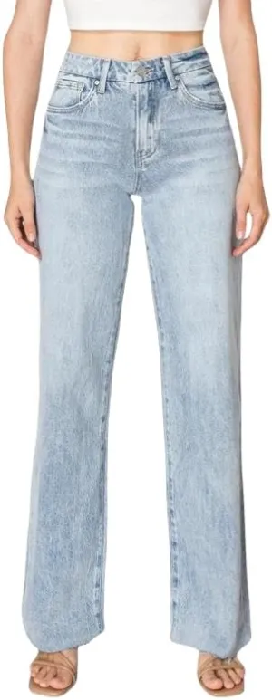 ONESO High Waisted Stretchy Women Wide Leg Jeans Buckle Baggy Pants Underwear Lady Trouser