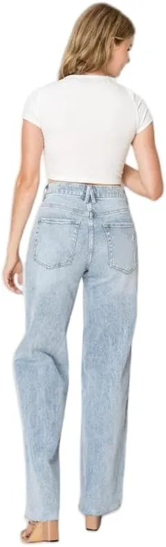 ONESO High Waisted Stretchy Women Wide Leg Jeans Buckle Baggy Pants Underwear Lady Trouser