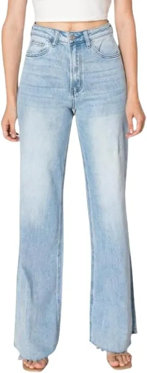 ONESO High Waisted Stretchy Women Wide Leg Jeans Buckle Baggy Pants Underwear Lady Trouser