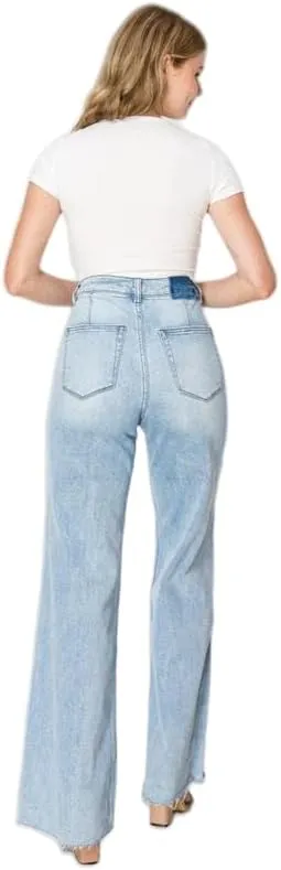 ONESO High Waisted Stretchy Women Wide Leg Jeans Buckle Baggy Pants Underwear Lady Trouser