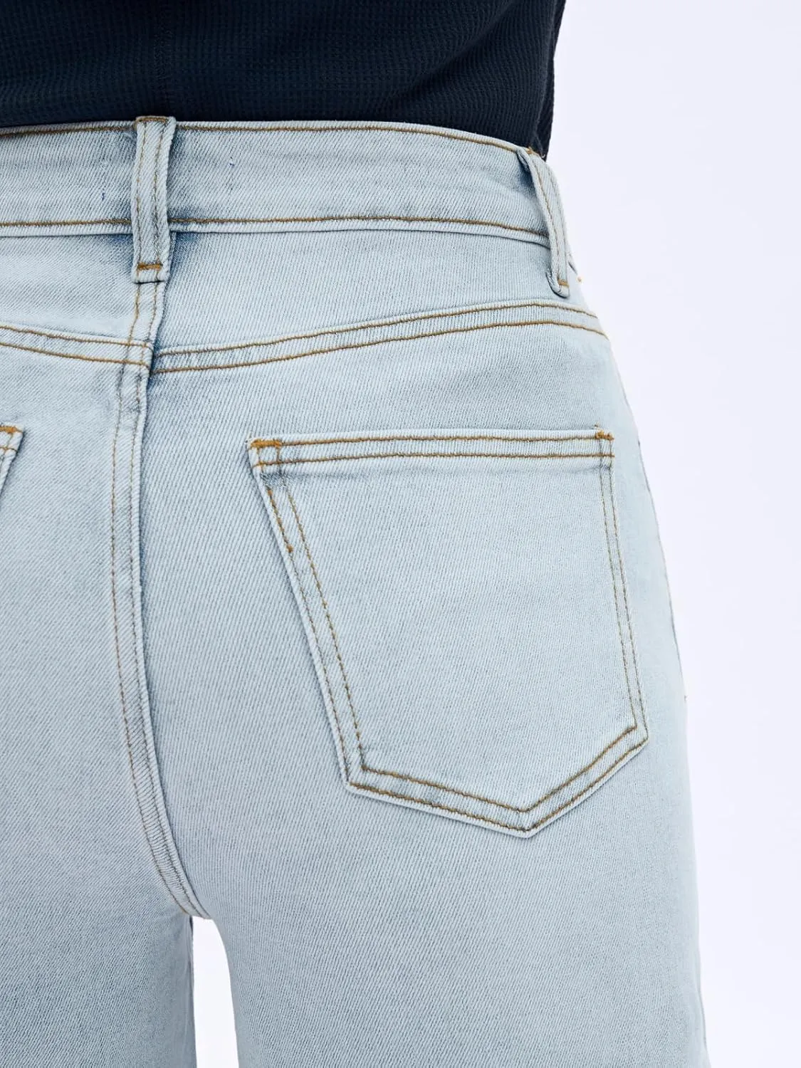 ONESO High Waisted Stretchy Women Wide Leg Jeans Buckle Baggy Pants Underwear Lady Trouser