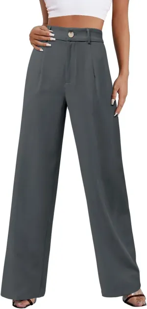 onlypuff Womens Wide Leg Pants High Waisted Slacks Straight Long Work Business Trousers with Pockets