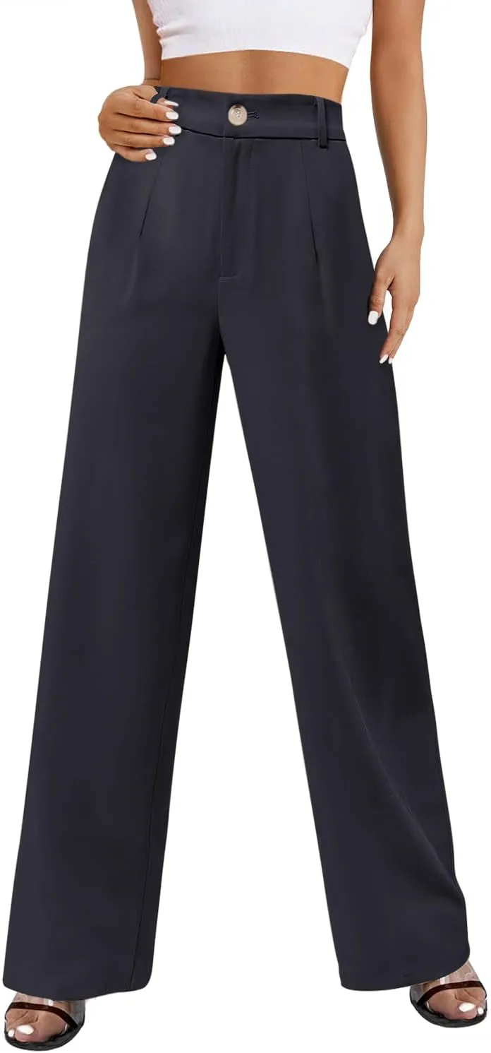 onlypuff Womens Wide Leg Pants High Waisted Slacks Straight Long Work Business Trousers with Pockets
