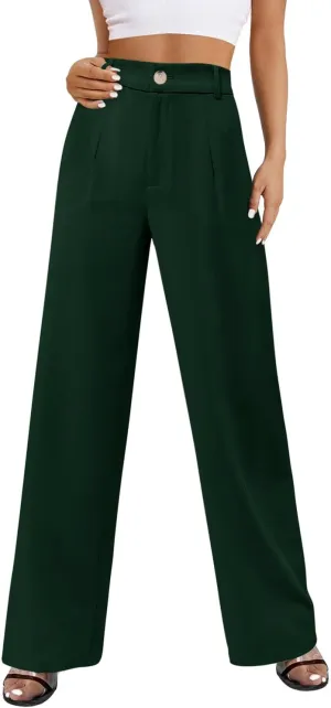 onlypuff Womens Wide Leg Pants High Waisted Slacks Straight Long Work Business Trousers with Pockets