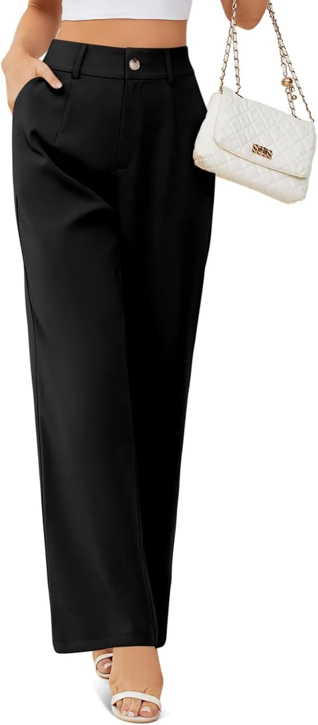 onlypuff Womens Wide Leg Pants High Waisted Slacks Straight Long Work Business Trousers with Pockets