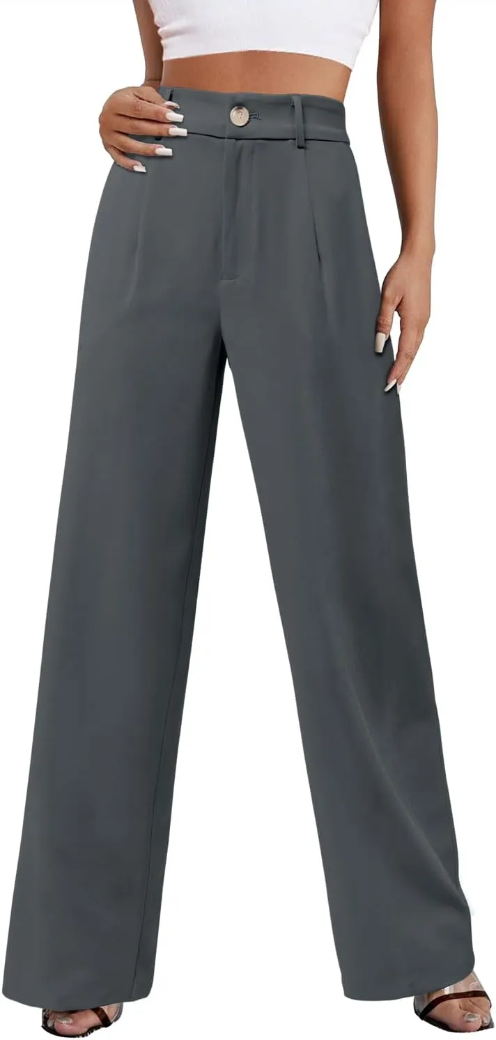 onlypuff Womens Wide Leg Pants High Waisted Slacks Straight Long Work Business Trousers with Pockets