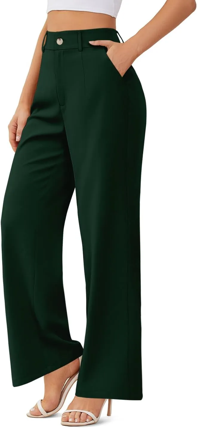 onlypuff Womens Wide Leg Pants High Waisted Slacks Straight Long Work Business Trousers with Pockets