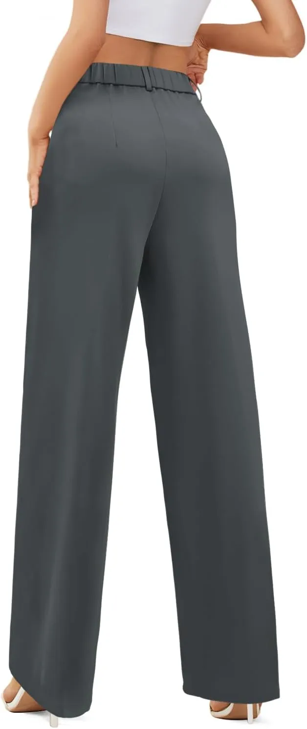 onlypuff Womens Wide Leg Pants High Waisted Slacks Straight Long Work Business Trousers with Pockets