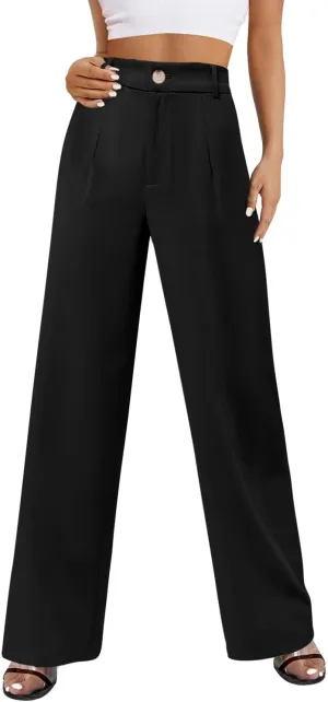 onlypuff Womens Wide Leg Pants High Waisted Slacks Straight Long Work Business Trousers with Pockets