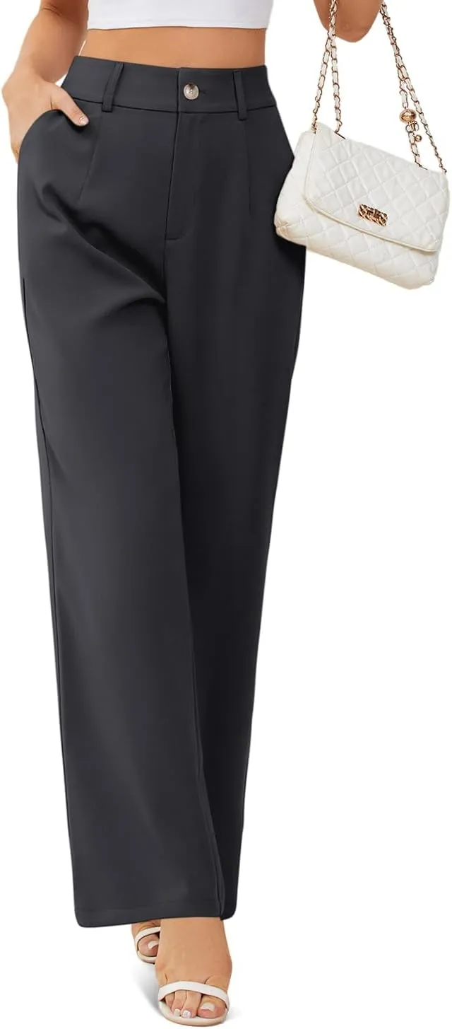 onlypuff Womens Wide Leg Pants High Waisted Slacks Straight Long Work Business Trousers with Pockets