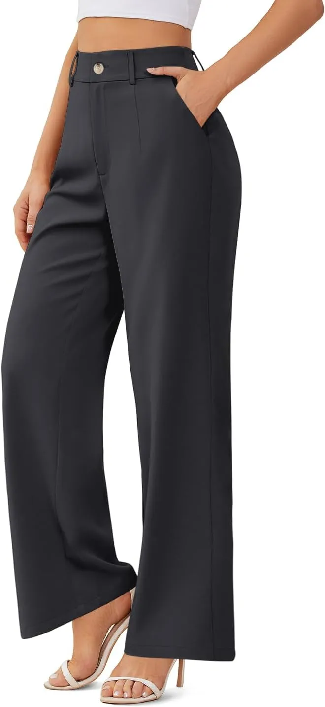 onlypuff Womens Wide Leg Pants High Waisted Slacks Straight Long Work Business Trousers with Pockets