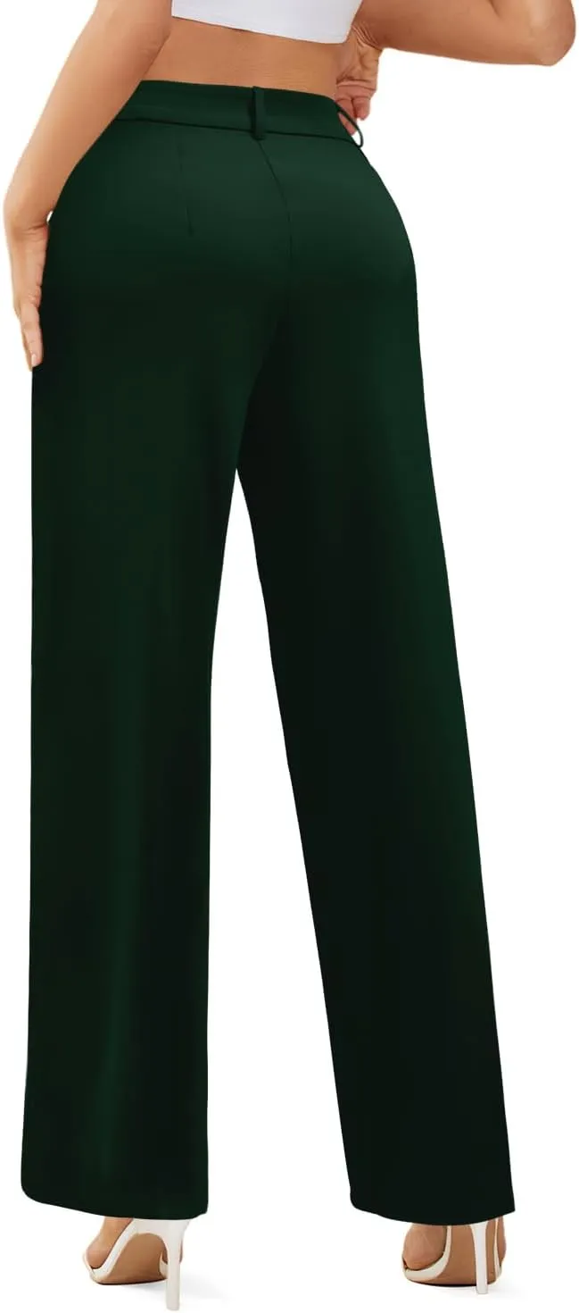onlypuff Womens Wide Leg Pants High Waisted Slacks Straight Long Work Business Trousers with Pockets