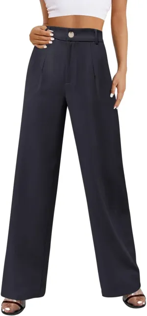 onlypuff Womens Wide Leg Pants High Waisted Slacks Straight Long Work Business Trousers with Pockets
