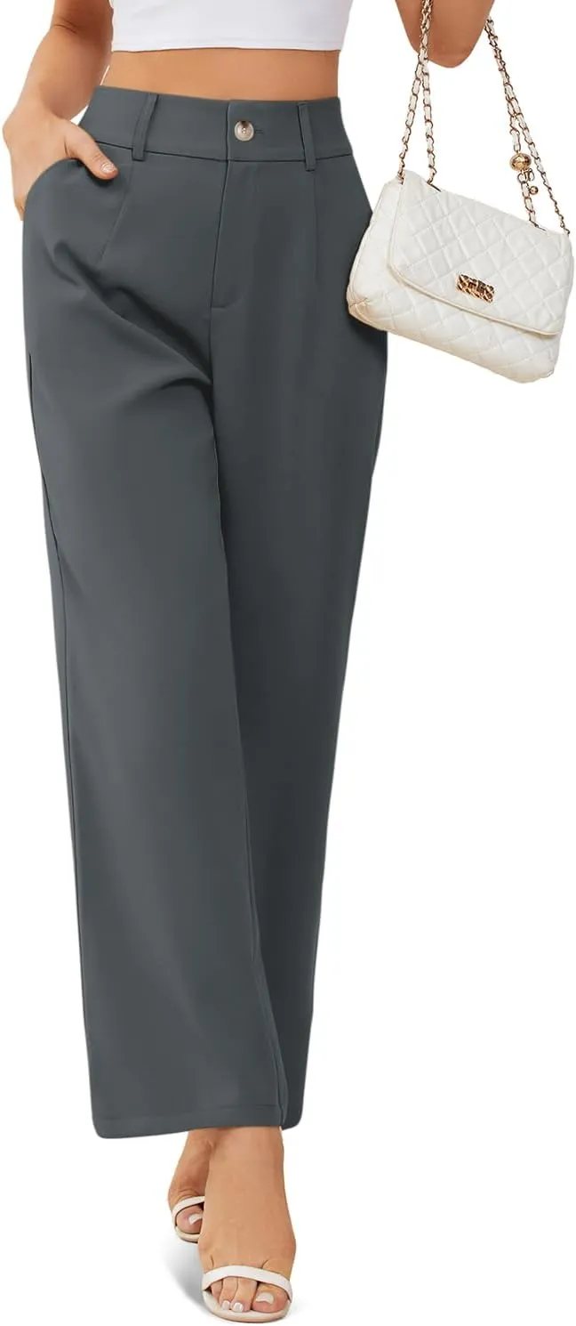 onlypuff Womens Wide Leg Pants High Waisted Slacks Straight Long Work Business Trousers with Pockets