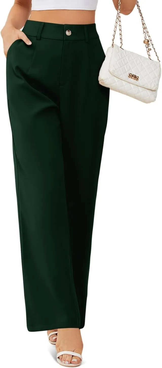onlypuff Womens Wide Leg Pants High Waisted Slacks Straight Long Work Business Trousers with Pockets