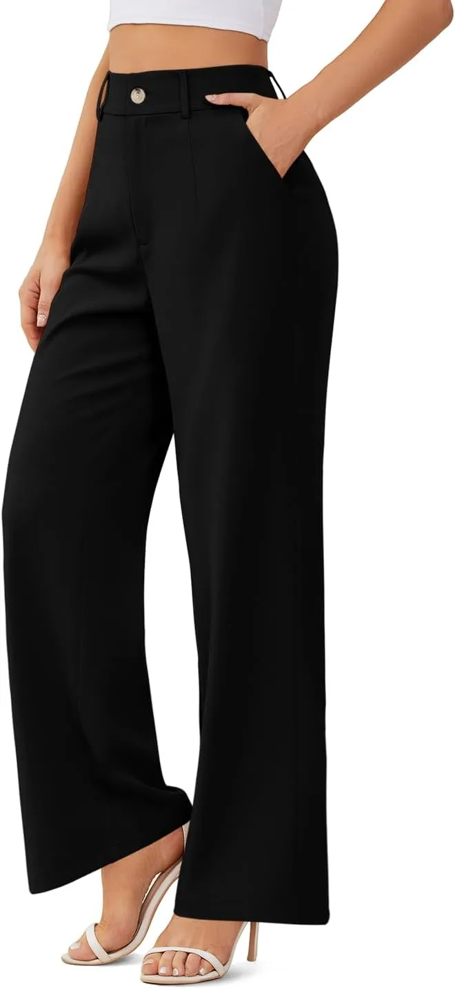onlypuff Womens Wide Leg Pants High Waisted Slacks Straight Long Work Business Trousers with Pockets