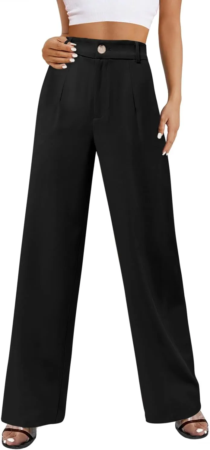 onlypuff Womens Wide Leg Pants High Waisted Slacks Straight Long Work Business Trousers with Pockets