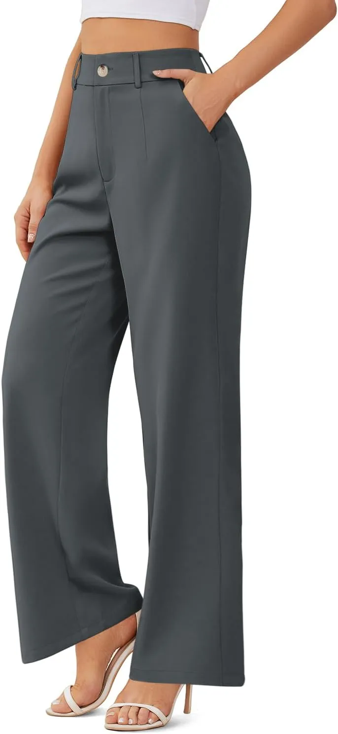 onlypuff Womens Wide Leg Pants High Waisted Slacks Straight Long Work Business Trousers with Pockets