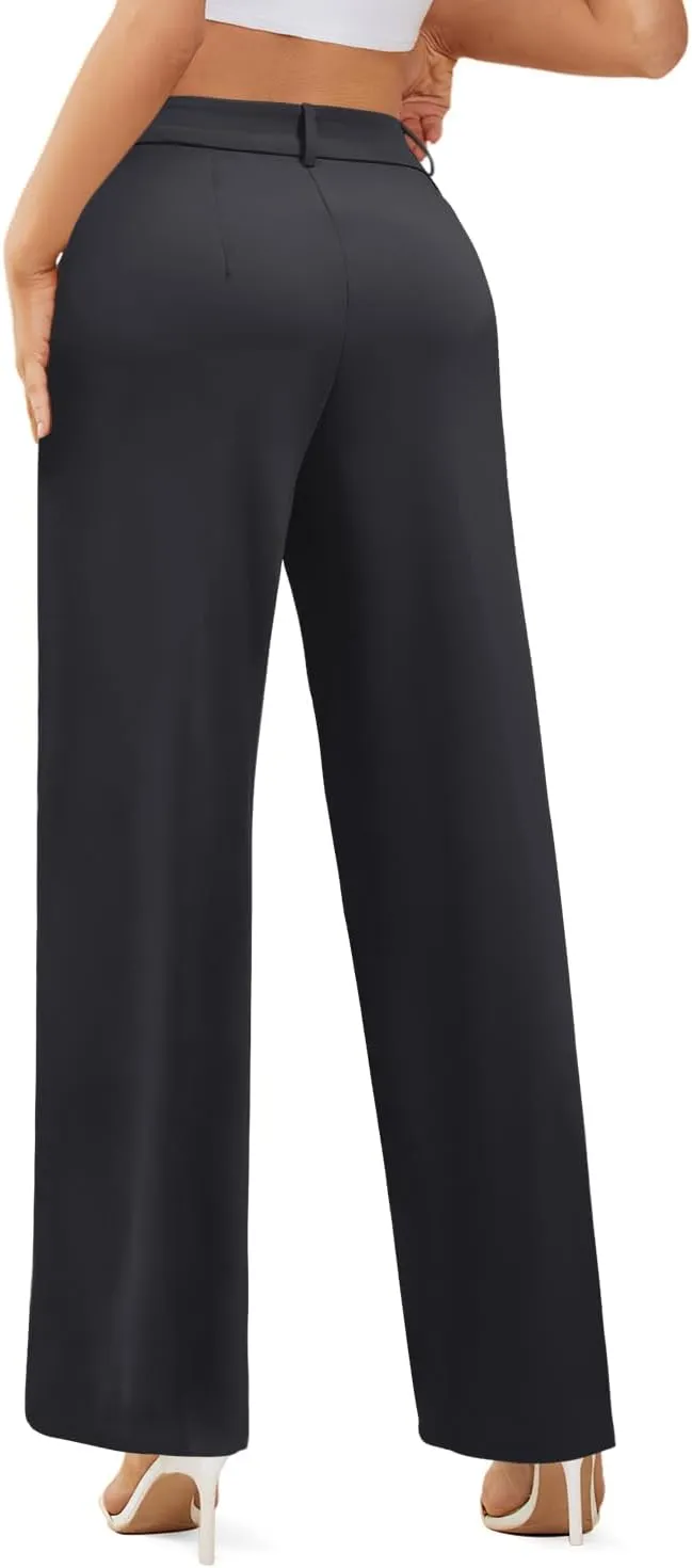 onlypuff Womens Wide Leg Pants High Waisted Slacks Straight Long Work Business Trousers with Pockets