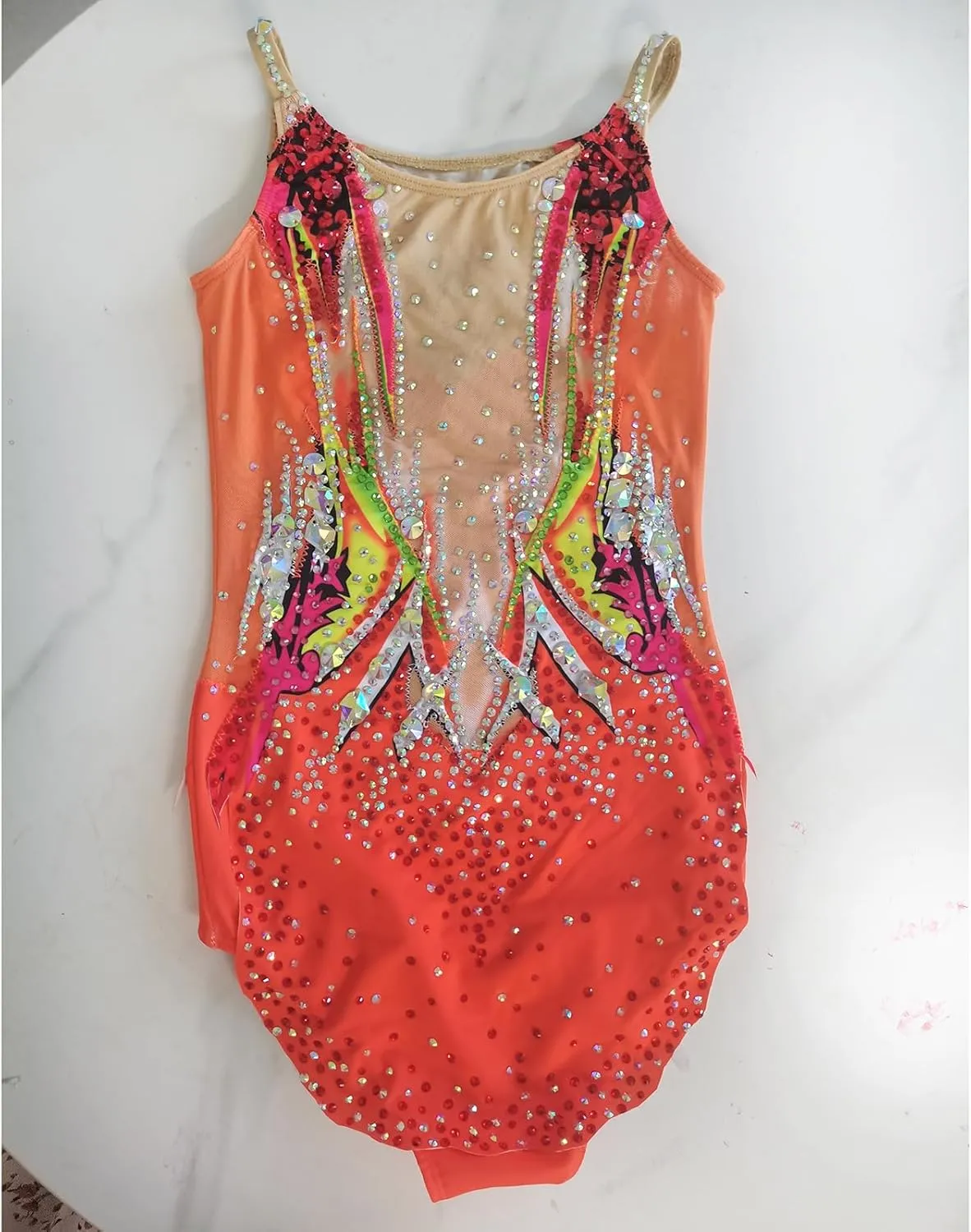 Orange Camisole Rhythmic Gymnastics Suit Elegant and Comfortable Uniform for Rhythmic Gymnastics Performances