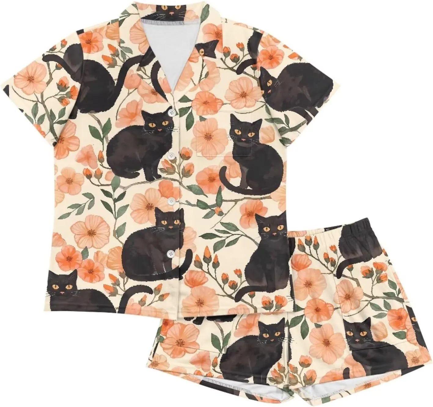 Pajamas For Women Short Sleeve Button Down Pajamas PJ Set Comfortable Sleepwear with Pocket S-XXL