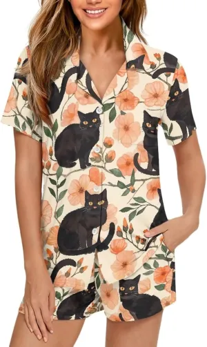 Pajamas For Women Short Sleeve Button Down Pajamas PJ Set Comfortable Sleepwear with Pocket S-XXL
