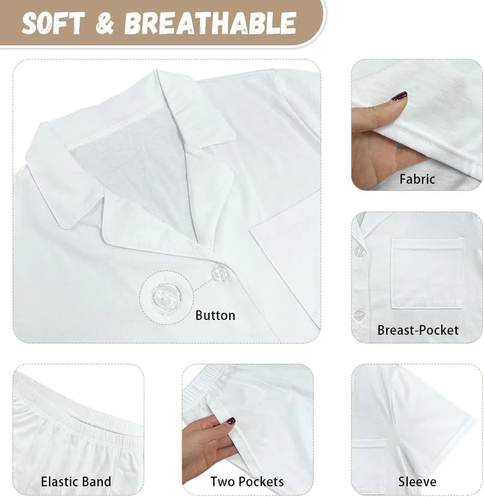 Pajamas For Women Short Sleeve Button Down Pajamas PJ Set Comfortable Sleepwear with Pocket S-XXL