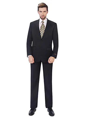 P&L Men's Suits 2-Piece Classic Fit Single Breasted 2 Buttons Blazer & Trousers Suit Black