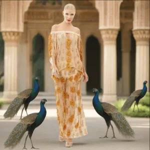 Peacock Inspired Hand Beaded Pants