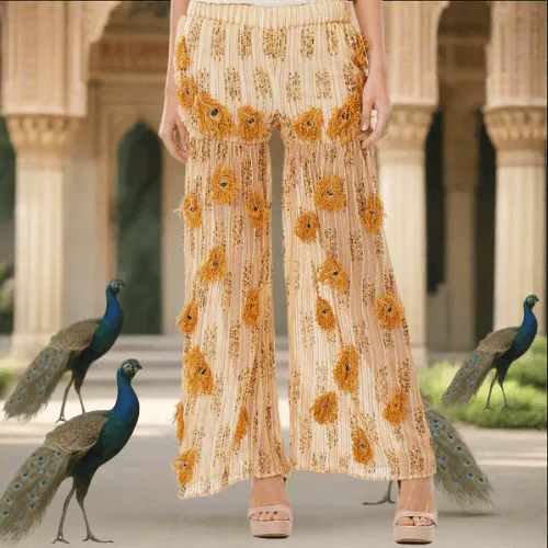 Peacock Inspired Hand Beaded Pants
