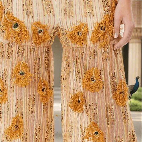 Peacock Inspired Hand Beaded Pants