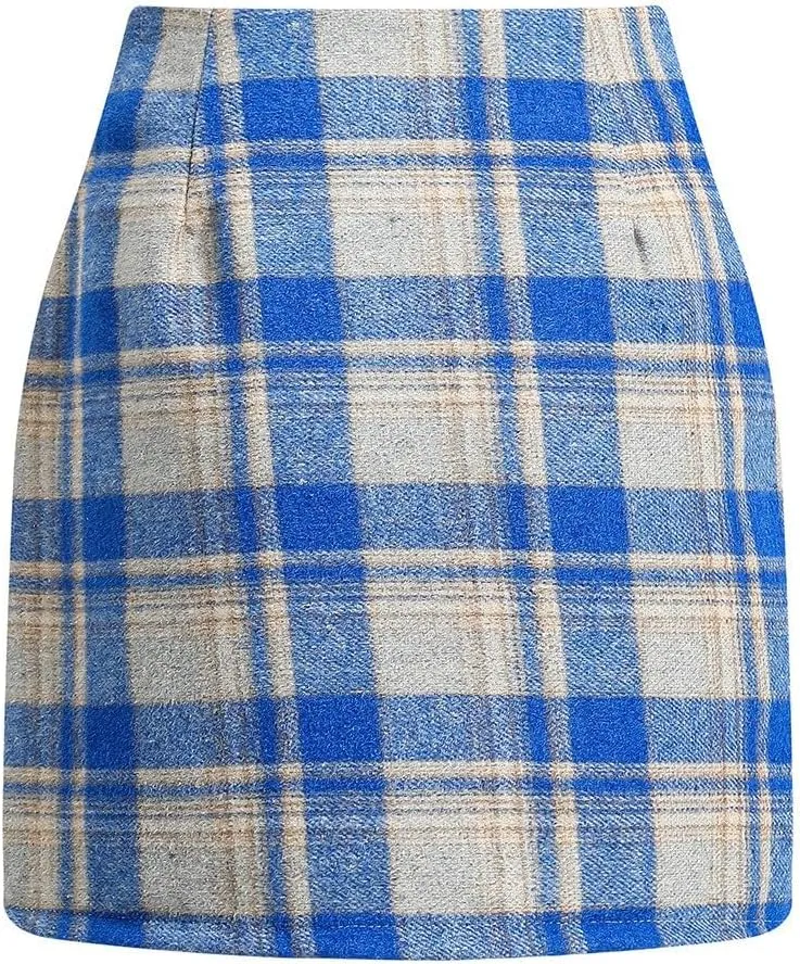 Plaid Skirts for Women Mini Skirts High Waisted Short Wool Skirts A Line Knee Length Pencil Skirt