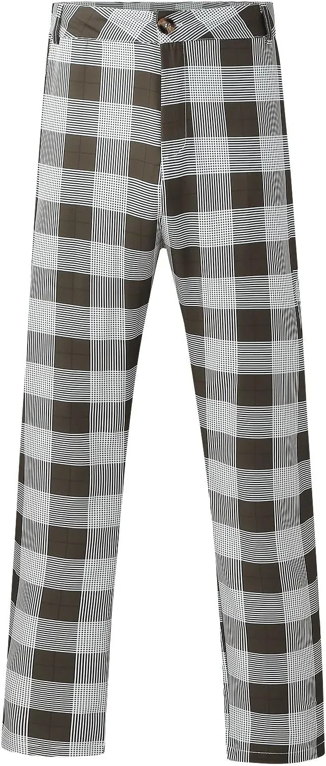 Plaid Slim Fit Dress Pants for Men Tapered Golf Skinny Stretch Chino Pants Mens Casual Slacks Suit Mens Chinos Pants