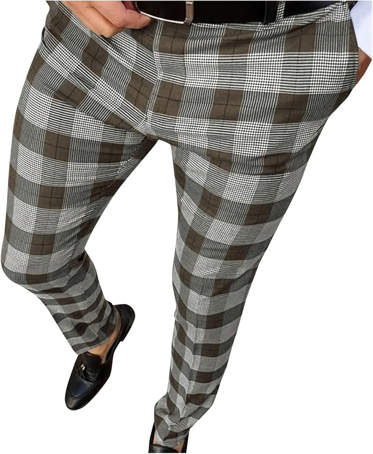Plaid Slim Fit Dress Pants for Men Tapered Golf Skinny Stretch Chino Pants Mens Casual Slacks Suit Mens Chinos Pants