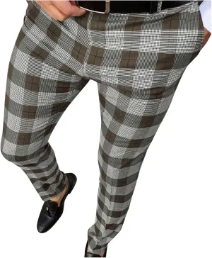 Plaid Slim Fit Dress Pants for Men Tapered Golf Skinny Stretch Chino Pants Mens Casual Slacks Suit Mens Chinos Pants
