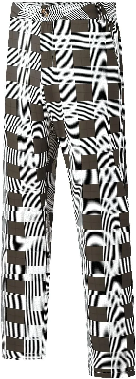 Plaid Slim Fit Dress Pants for Men Tapered Golf Skinny Stretch Chino Pants Mens Casual Slacks Suit Mens Chinos Pants