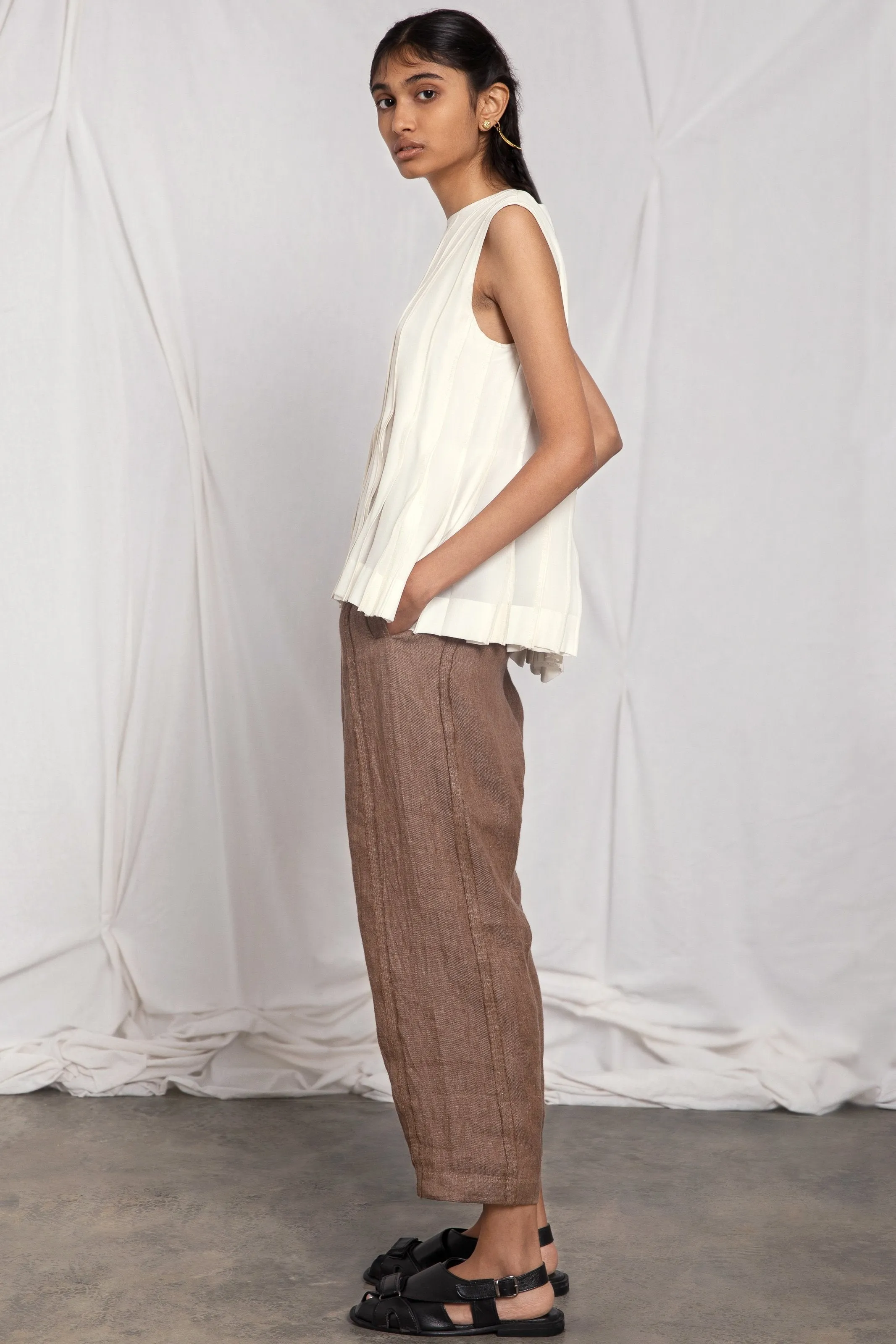 Pleated silk top
