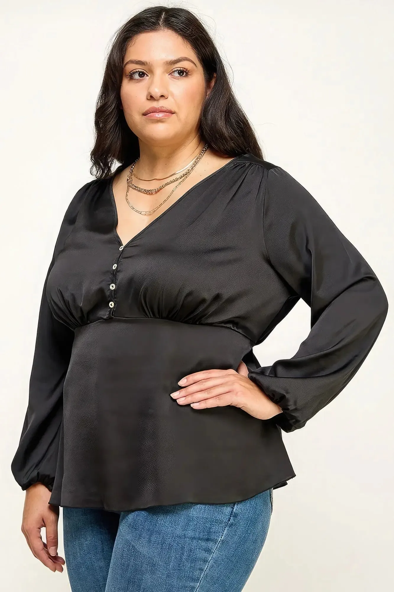 Plus Size Satin Babydoll Blouse  Elegance Redefined