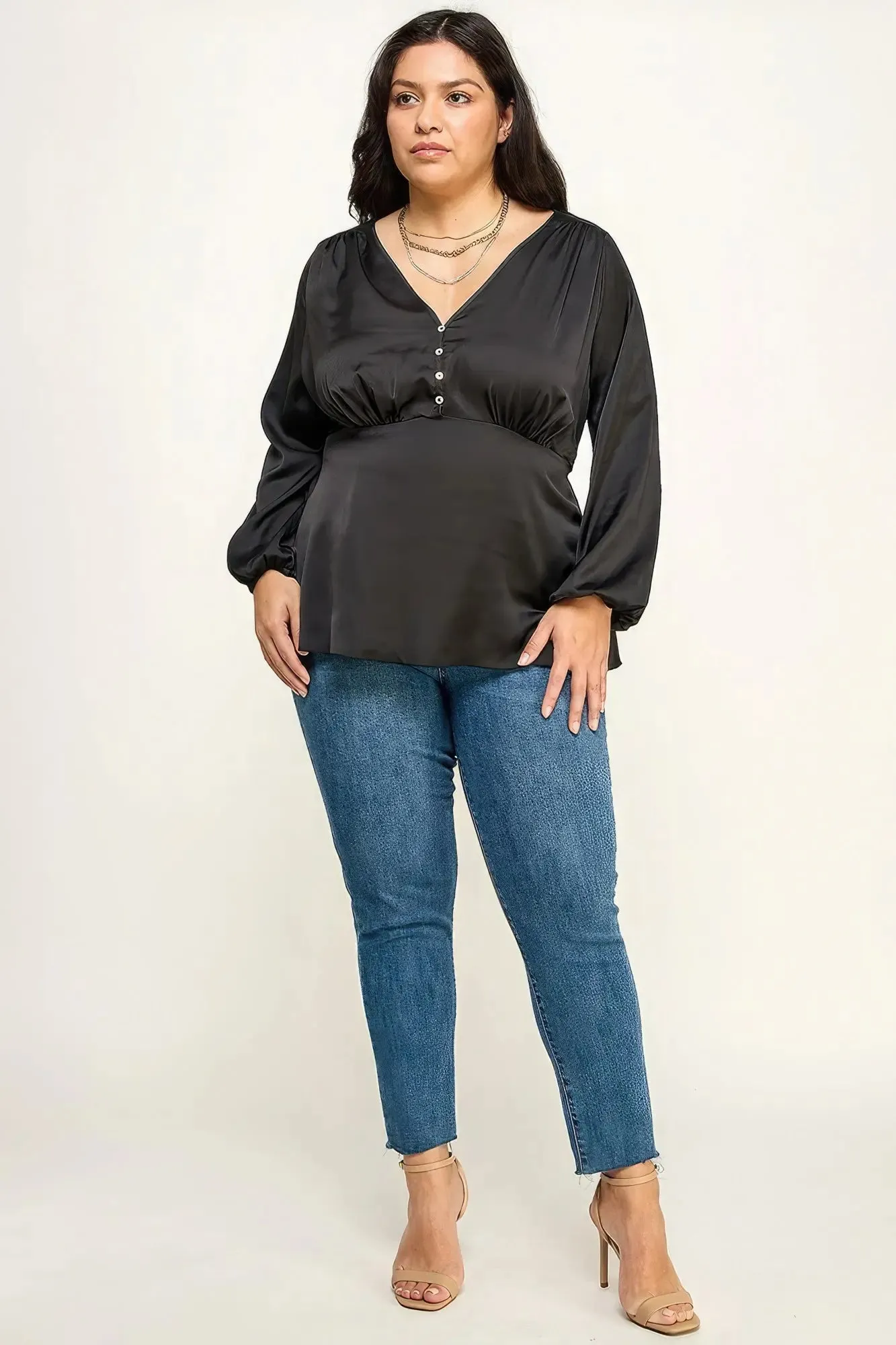 Plus Size Satin Babydoll Blouse  Elegance Redefined