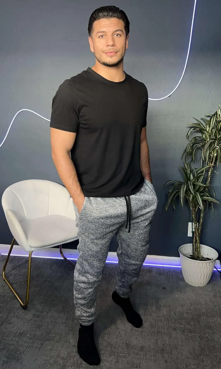 Real Essentials 3 Pack: Men's Fleece Elastic Bottom Jogger Sweatpants with Pockets (Available in Big & Tall)
