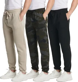 Real Essentials 3 Pack: Men's Fleece Elastic Bottom Jogger Sweatpants with Pockets (Available in Big & Tall)