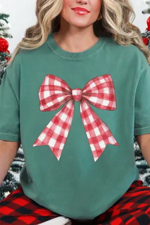 Red Gingham Bow Comfort Colors Adult Ring-Spun Cotton Tee
