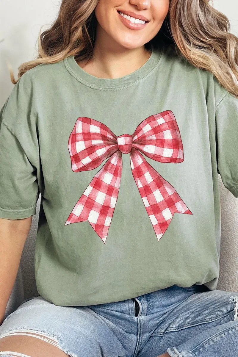 Red Gingham Bow Comfort Colors Adult Ring-Spun Cotton Tee