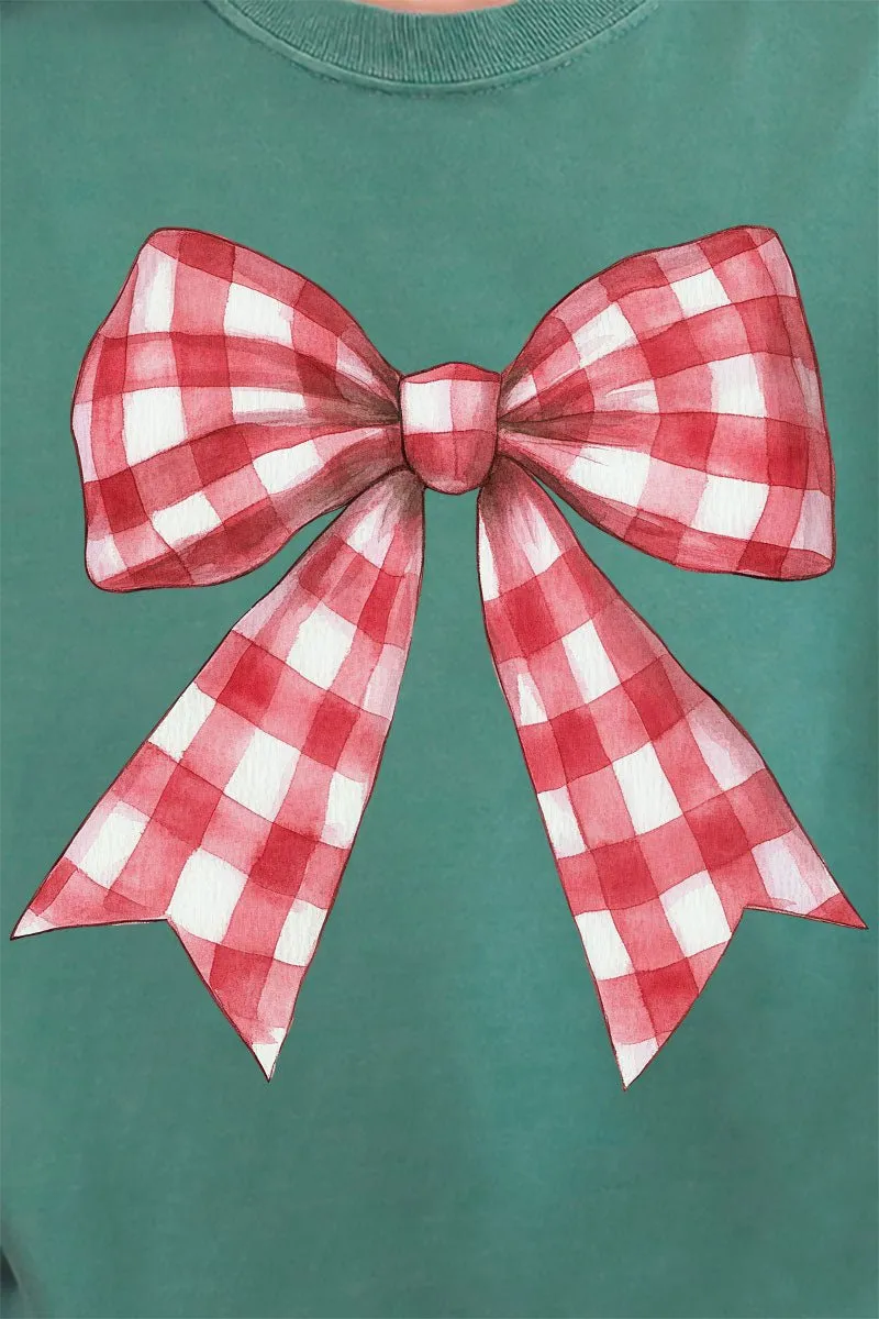 Red Gingham Bow Comfort Colors Adult Ring-Spun Cotton Tee